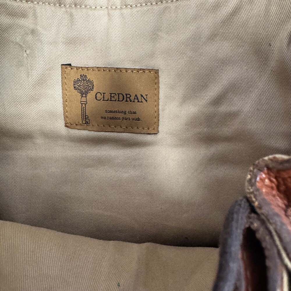 Cledran Japan Brown Pebbled Leather Flap Hobo Crossbody Shoulder Bag - Picture 9 of 10